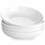 MALACASA, Serie Regular, 4 Teilig Pastateller Suppenteller Cremeweiße Porzellan Salatteller Servierteller, Tiefe Teller für Spaghetti, Große Suppenschüssel für Pasta Suppen Salat Obst, 1680ml