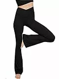Glacspyg Yogahose Damen，Schlaghose V-Taille Bootcut Sporthose Freizeithose Jogginghosen für Fitness Schwarz S