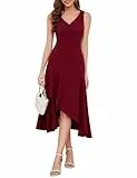 Aupuls Kleider Damen Festlich Ärmellos Rüsche Kleid Festliche Kleider Knielang Festliche Kleider Midi Abschlusskleid Kleid Festlich Damen AUPG007Burgundy