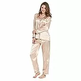 Ladieshow Damen Pyjamas Satin Schlafanzug Lange Ärmel Sleepwear Zweiteiliger PJ Set