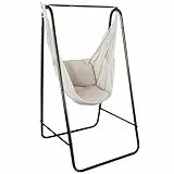 Outsunny Hängesessel für den Außenbereich, mit Halterung, Hängesessel mit Kissen, Armlehne, Haken, cremeweiß