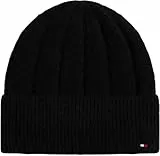 Tommy Hilfiger Damen Strickmütze Flag Fluffy Beanie, Schwarz (Black), Einheitsgröße