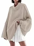 Saodimallsu Pullover Damen Oversized Fledermausärmel Strickpullover Einfarbig Elegant Rollkragenpullover Winter Casual Gestrickt Obertiele Pullis Khaki S
