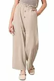 Haloumoning Weite Hose Mädchen Hohe Taille Elastische Paperbag Freizeithose Kinder Einfarbige Lange Hose mit Taschen Hellbraun, 13-14 Jahre