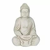 Relaxdays XXL Buddha Figur, großer Gartenbuddha sitzend, 70 cm hoch, wetterfest & frostsicher, Garten Dekofigur, creme