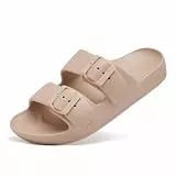 Waysoland Sandalen Damen Herren,Sommer Badelatschen Damen Orthopädische Sandalen mit Verstellbaren Schnallen Bequeme Rutschfest flache für Outdoor Garten(Beige,42 EU)