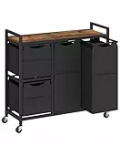 HOOBRO Wäschekorb 4 Fächer, Wäschekorb mit Rollen, Wäschesortierer, Wäschewagen mit Seitentaschen, Wäschesammler mit abnehmbaren Wäschesäcken, Vintagebraun und Schwarz EBF14XY01