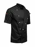 strongAnt Kochjacke Herren mit verdeckten Druckknöpfen - Dry Mesh - Bäckerjacke Kurzarm BW - Schwarz, Größe: M