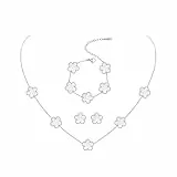 JYIXXZX Vierblättriges Kleeblatt Schmuck Set Silber Edelstahl Zweiseitig Vierblättriges Anhänger Halskette Ohrringe Armband Glücksklee Emaille Schmuck Set Geschenke für Damen und Mädchen (Weiß A)