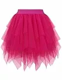 Hanpceirs Damen Tüll Röcke Layered Puffy Fee Röcke A-Linie Mini Rock Unregelmäßiger tüllrock Karneval Kostüm Fuchsia S