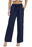 Fourindo Hosen Damen Weites Bein Sommerhose Damen Leicht Elegant Hose Causal Locker Hohe Taille Stoffhose Freizeithose Palazzo Hose mit Tunnelzug