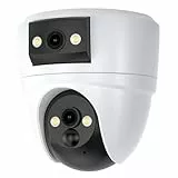 VSTARCAM 2K Doppelobjektiv Überwachungskamera Innen Akku, Kostenloser Cloud-Speicher, Deckenmontage, 360° PTZ & Weitwinkel, WiFi 6 (2,4/5GHz), KI-Personenerkennung, Nachtsicht in Farbe, 2-Wege-Audio