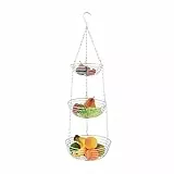 Relaxdays Obstkorb hängend, HxD: 82 x 26,5 cm, 3 Etagen, Metall, runder Hängekorb für Obst & Gemüse, Obstschale, Silber