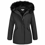 Elara Damen Jacke Winterparka Mantel Kunstfell Chunkyrayan 20401 Schwarz 34 (XS)