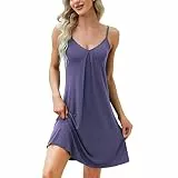 Xuepelit Nachthemd Damen Unterkleid Sexy Sommer Negligee für Frauen Spaghettiträger Babydoll Nachthemden Baumwolle Nachtwäsche Träger, lila L