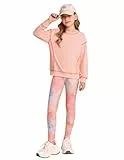 GRACE KARIN Kinder Sportbekleidung Mädchen Trainingsanzug Jogginganzug Sport Set Sweatshirt + Sweathose Orange Rosa 13-14 Jahre
