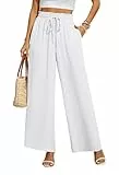 BEIGAI Damen Hosen Weite Lose Gerade Geschnitten Palazzo Hose Hohe Taille Dehnbar Lounge Elegante Hose mit Taschen,Weiß,L