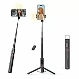 Moman Selfie Stick Tripod, Q12S Tragbar Stativ mit Fülllicht Handyhalter 77CM Aluminium Handy Ständer Selfie Stange für Smartphones, All in 1 Selfiestick