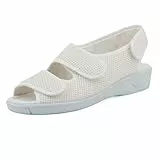 JOMIX Hausschuhe Klettverschluss Orthopädische Schuhe Flauschig Sandalen Weite H Rutschfeste Puschen Indoor Diabetiker Schuhe Senioren (Weiß 38 EU, ES2501)