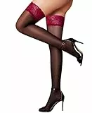 RSLOVE Halterlose Strümpfe für Damen 20D - Spitzenbordüre mit Floralen Mustern Sexy Strümpfe mit Rutschfestem Silicone Einheitsgröße Schwarz und Rot