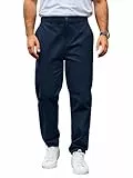 Runcati Herren Chino Hose Regular Fit Stretch Freizeithose Einfarbig Baumwolle Stoffhose Lang Leicht Business Arbeitshose mit Elastische Taille Dunkelblau L