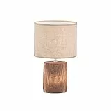 Fischer & Honsel Tischleuchte Malik, Betonlampe in Holzoptik mit Stoff-Lampenschirm & Schnurschalter, Beton in Holzfarben & Leinen in Sandfarben, Höhe 35cm, Durchmesser 20 cm