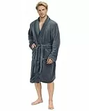 NY Threads Bademantel Herren Flauschig Fleece Kuschelig weich Schalkragen Morgenmantel fur männer, Mittel, Stahlgrau