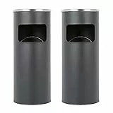 XUANYU 2er-Set 30 liter Mülleimer mit Aschenbecher Standaschenbecher für Draußen Herausnehmbarem Abfalleimer aus Edelstahl Runde (Schwarz-2 er, Runde 25×25×60 cm)