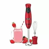 BELLA Stabmixer mit Schneebesenaufsatz, schnelles Mixen von Saucen, Pürieren von Suppen, Smoothies & Dips, BPA-frei, leicht zu reinigen, Edelstahl/Rot