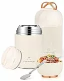 Dreamhigh® Thermobehälter für Essen 850 ml, Edelstahl Warmhaltebehälter Essen mit Griff, Thermoskanne Essen Auslaufsicher, inkl. Löffel, 12 Stunden Heiß, 12 Stunden Kalt (Weiß)
