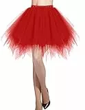 DRESSTELLS Karneval Kostüm Tüllrock Tütü Rock Rot Fasching Cosplay Röcke Kurz 80er Party Unterrock Ballett Tanzkleid Petticoat Red M