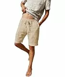 LVCBL Leinen Shorts Herren Kurze Hose mit 2 Tasche Bermuda Hose Sommer Khaki M