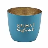 Seaside No.64 - Maritime Windlichter Baltic aus Metall mit ausgestanzten Motiven - Verschiedene Farbkombinationen für Teelichter & Stumpenkerzen in Haus und Garten (Heimathafen - hellblau, Gold)