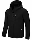 33,000ft Herren Softshelljacke Wasserbeständige Winddichte Funktionsjacke Atmungsaktive Übergangsjacke Leichte Fahhradjacke mit Kapuze Ohne Fleecefutter Schwarz XL