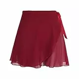 Damen Ballettrock Wickelrock Dunkelrot Chiffon Tanz Rock Verstellbare Taille Krawatten Gymnastik Ballettrock
