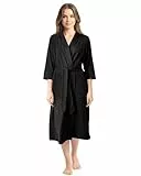 NY Threads Luxuriöser, leichter Damen-Bademantel/Frauen Morgenmantel aus weichem Poly-Baumwollstrick (X-Groß, Schwarz)