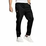 JustSun Hosen Herren Chino Cargo Hose Herren Freizeithose Cargohose Männer Jogginghose Herren Baumwolle Elastische Taille mit Kordelzug Schwarz XL