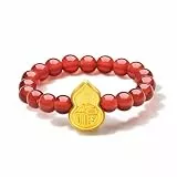 ZHOU LIU FU 24K Gold Beaded Ringe Rot Achat Blessing Charm Stretch-Ringe Schmuck für Damen Mutter Tochter Geschenk Geburtstag Jahrestag Muttertag