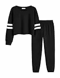 Arshiner Jogginganzug Mädchen Sportzeug set Schwarz Sportsachen Langarm 130 Trainingsanzug Kinder Einfarbig Tracksuit 2tlg Sweatshirt Sporthose 122 128