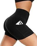 Gayhay Radlerhose Damen mit Taschen High Waist Kurze Leggings Yoga Shorts Sommer Outfit Sporthose Hotpants Blickdicht（Schwarz,S/M）