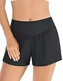 Ekouaer Badeshorts Damen Badehose Schwimmhose High Waist Boardshorts Schnell Trocknend mit Liner Taschen, Schwarz M