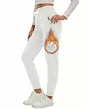 Havideto Gefütterte Jogginghose Damen Winter Warme Fleecehose Verdickte Thermohose High Waist Winterhose Sweathose mit Taschen Verstellbarer Kordelzug Weiß M