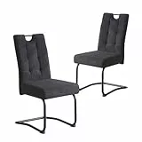 B&D home® Esszimmerstühle Sofia 2er Set – Freischwinger Schwingstuhl, gepolsterte Sitzschale mit Griff, Webstoff Schwarz, Metallkufe schwarz, Retro-Industrial Design für Esszimmer, Küche & Büro