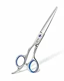 Haarschneideschere für Linkshänder,ULG Profi-Haarschere für Linkshänder, 16,5 cm, Rasierklingenschere für Friseursalons und Haarschnitte zu Hause, aus japanischem Edelstahl, blauer Fingerring