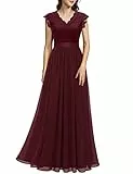Dressystar Damen Maxi Abendkleid Lang Elegant für Hochzeit Spitze Chiffon Bodenlang Ballkleider Cocktailkeider Burgundy XXL