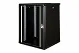 DIGITUS Netzwerk-Schrank 19 zoll 16 HE - Wandmontage - 600 mm Tiefe - Traglast 100 kg - Unique Serie - Glastür - Schwarz