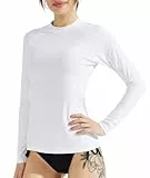 SURFEASY Damen Rash Guard Langarm Sonnenschutz Schnelltrocknend Badeshirt Surf Shirt Schwimmen Bademode(Weiß, M)
