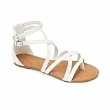 HEVA Damen Casual Riemchensandalen Komfort Einstellbare Flache Sandalen（6.5UK 40EU,Weiß）