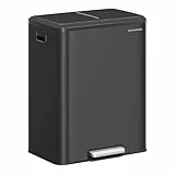 SONGMICS Mülleimer Küche, Mülltrennsystem 2 x 30 L, 2 Fächer für Recycling und Restmüll, Abfalleimer, Inneneimer, Stahl, Softclose-Deckel, breites robustes Pedal, tintenschwarz LTB556B02