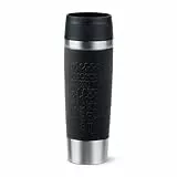 Emsa N20220 Travel Mug Classic Isolierbecher 0,5 Liter, neuer Komfort-Schraubverschluss, Edelstahl, 6h heiß und 12h kühl, 100% dicht, spülmaschinenfest, 360°-Trinköffnung, Schwarz